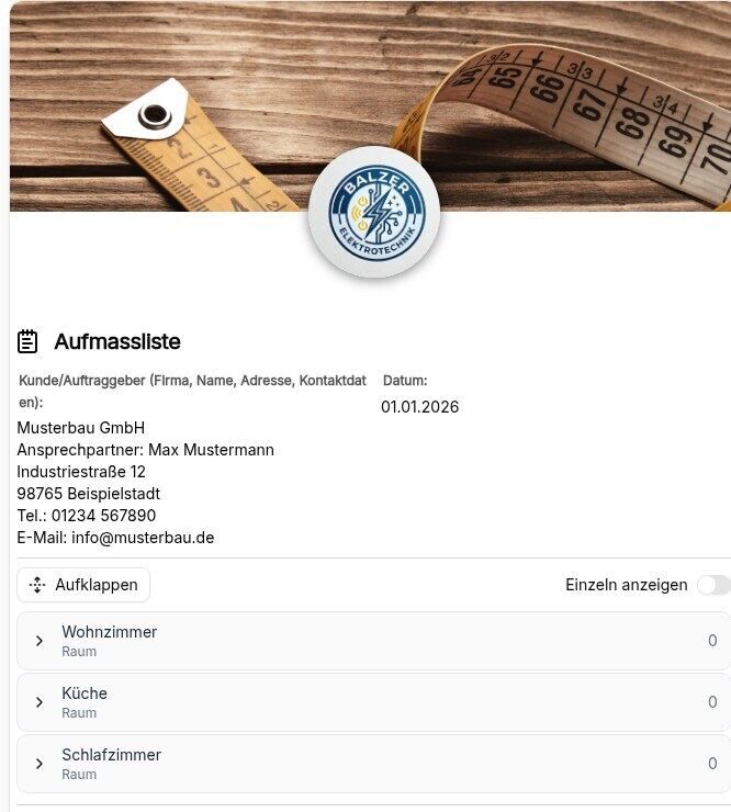 Vorschau Aufmaßliste – Vorlage für Handwerk & Bau (VOB/B §14, BGB §650g)