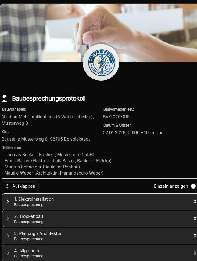 Vorschau Baubesprechungsprotokoll – Vorlage für Bauleitung & Architekten (VOB/B, HOAI)