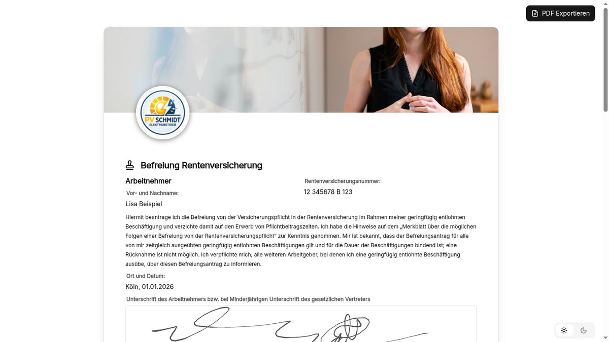 Vorschau Befreiung Rentenversicherung Minijob – Antragsvorlage (§ 6 Abs. 1b SGB VI)