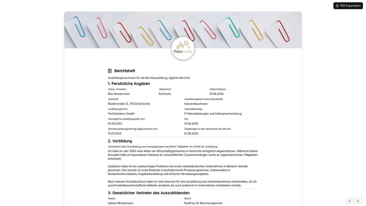 Vorschau Berichtsheft Vorlage – digital führen statt handschriftlich
