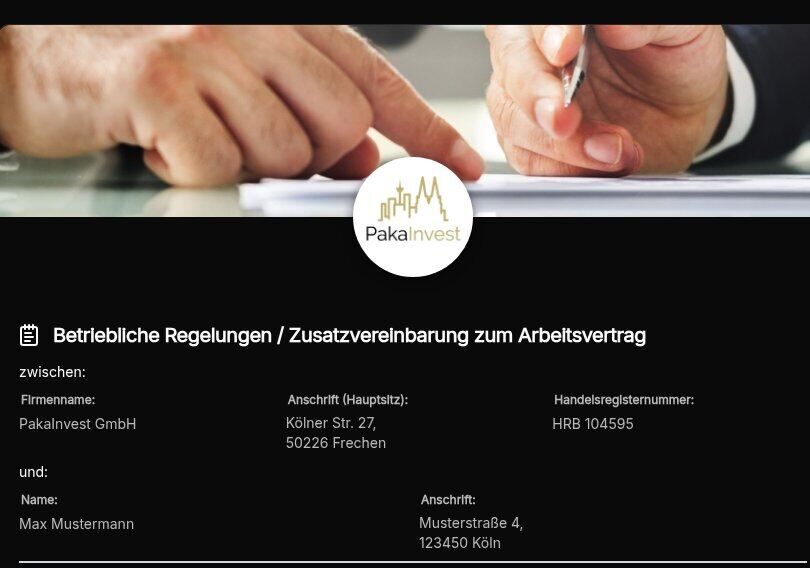 Vorschau Betriebliche Regelungen / Zusatzvereinbarung zum Arbeitsvertrag – Vorlage (BGB §611a, NachwG)