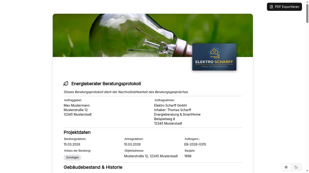 Vorschau Energieberater Beratungsprotokoll – Vorlage (BAFA/BEG-konform)
