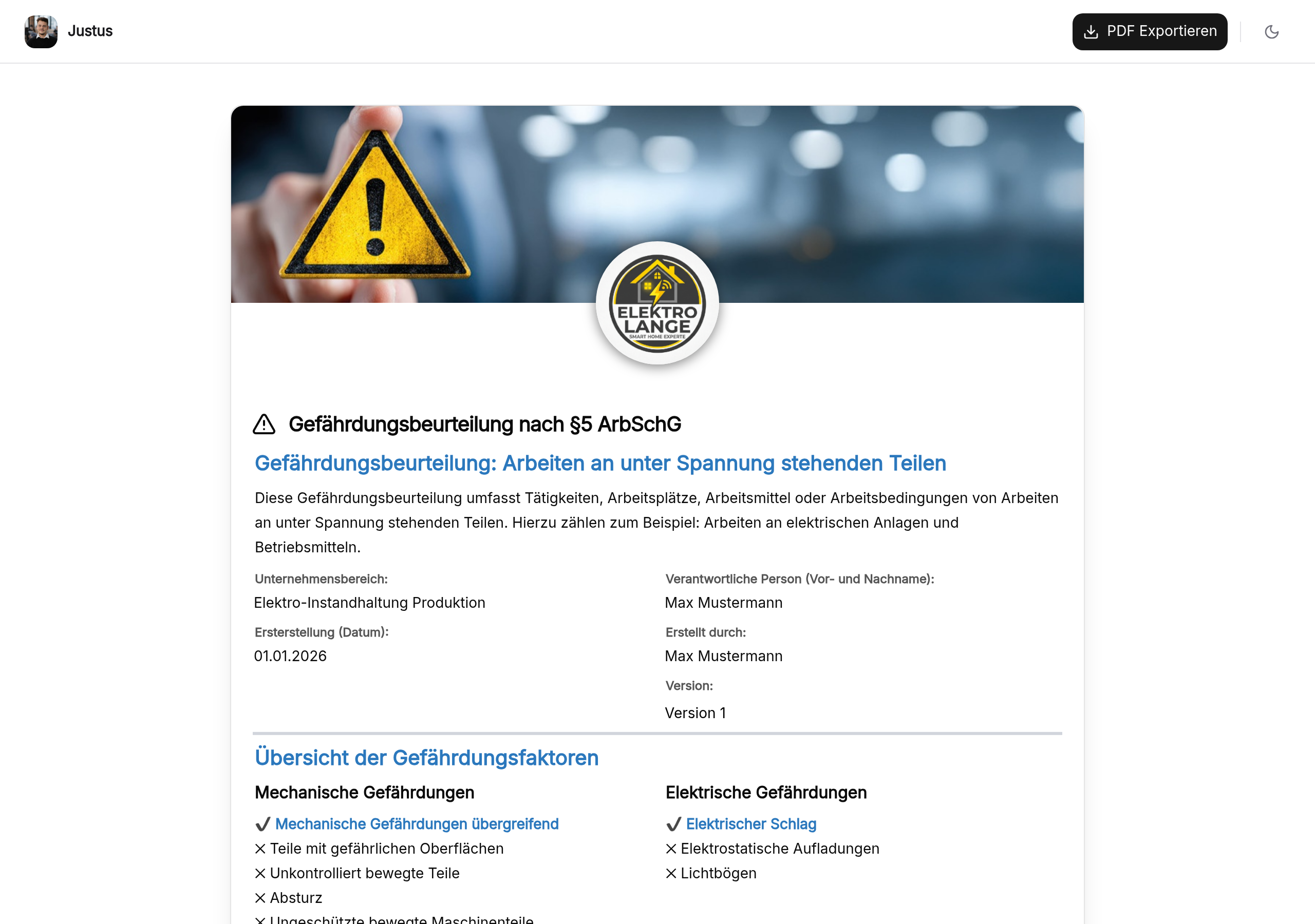 Vorschau der Gefährdungsbeurteilung nach §5 ArbSchG – Vorlage für jeden Arbeitsplatz