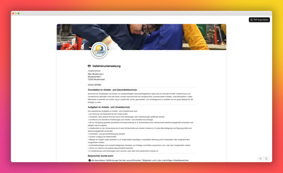 Vorschau Gefahrenunterweisung Vorlage – nach §12 ArbSchG & DGUV V1
