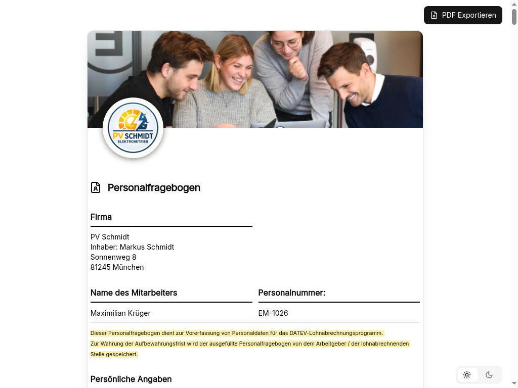 Vorschau Personalfragebogen Vorlage – Einstellung & DATEV-Lohnabrechnung