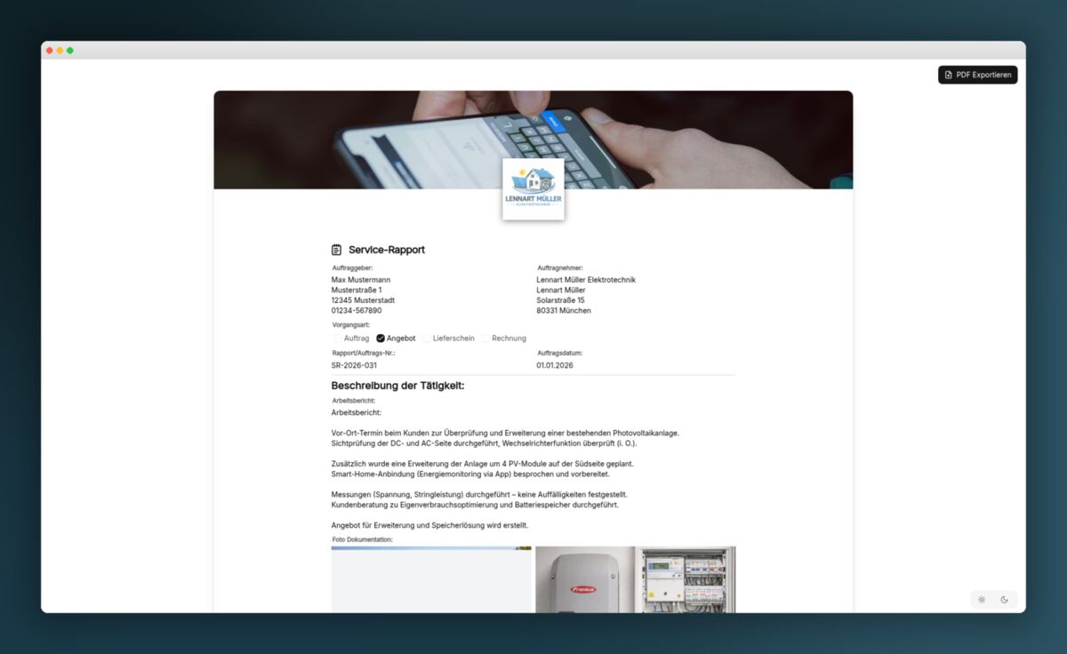 Vorschau Service-Rapport Vorlage – Arbeitsbericht für Handwerk & Service
