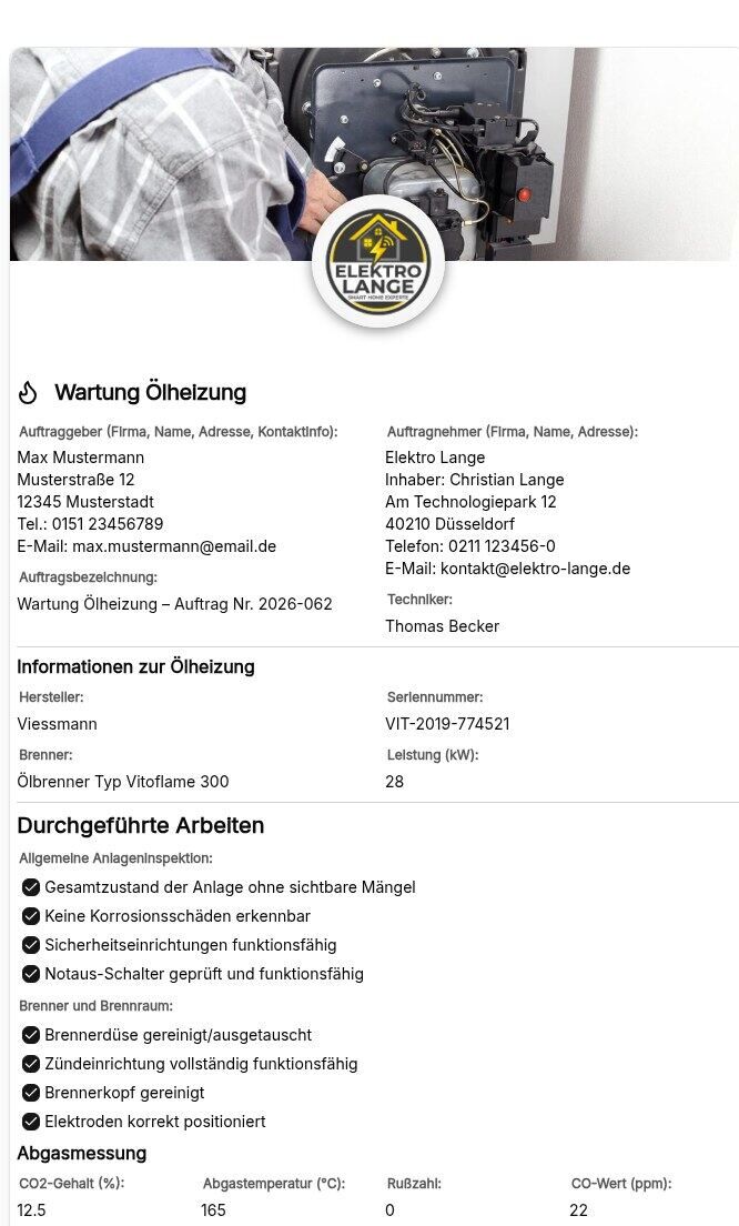 Vorschau Wartungsprotokoll Ölheizung – Vorlage (1. BImSchV, DIN 4755, KÜO)